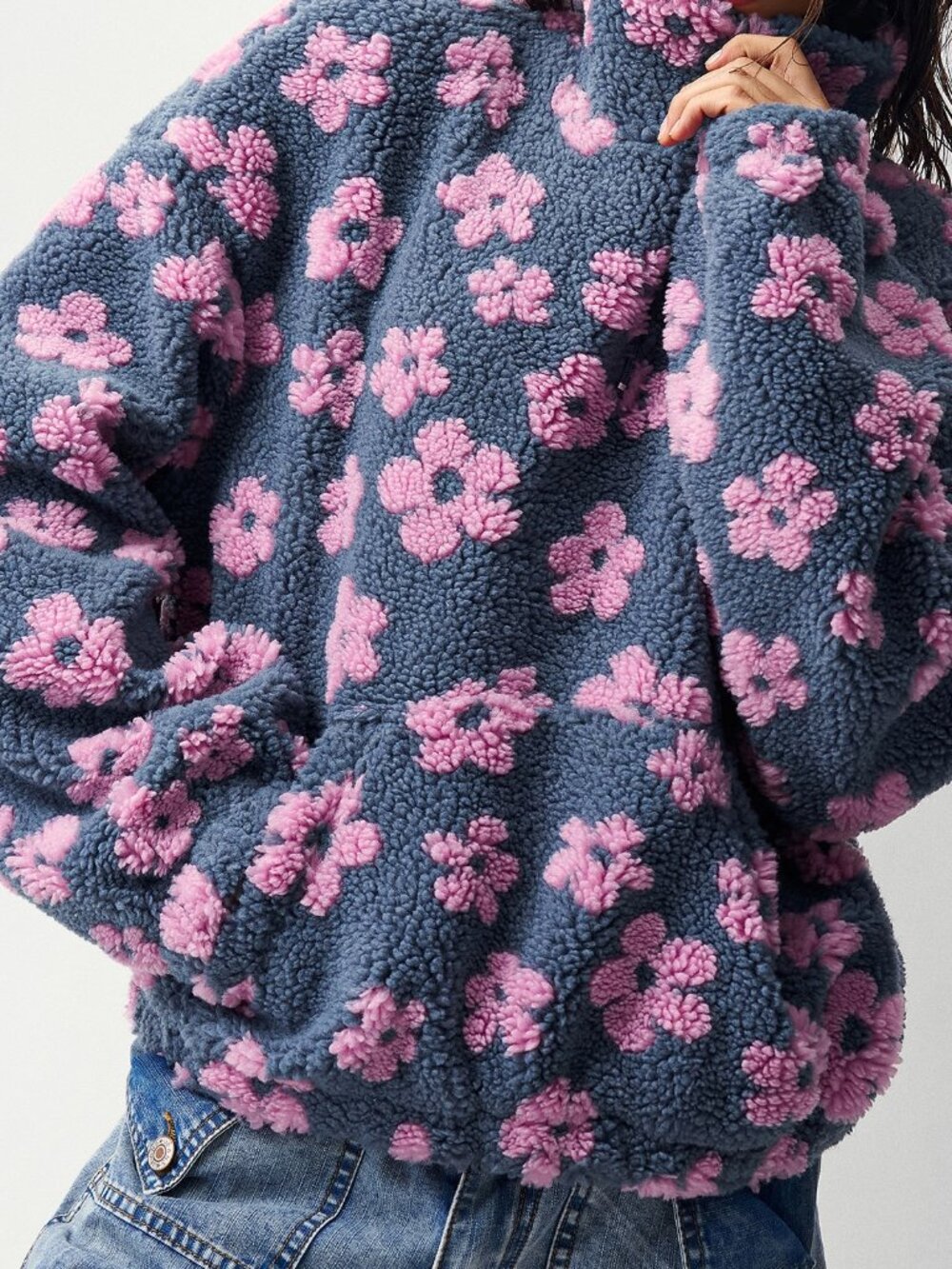Purple Casual Women's Knitted Floral Pattern Sweatshirt